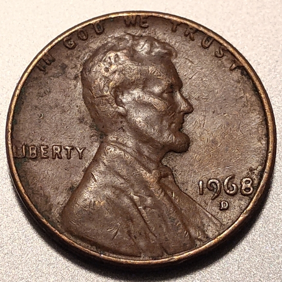 1968 D Lincoln Penny Letters Touch The Rim Circulated - Picture 1 of 8